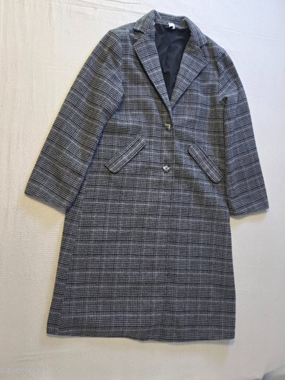 H&M Divided Gray Black Checkered Single breasted Long Coat Notched Lapels Women